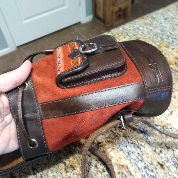 Leather Wool Tweed Suede Artisan Hand Made Red Brown Backpack Bag main image 16